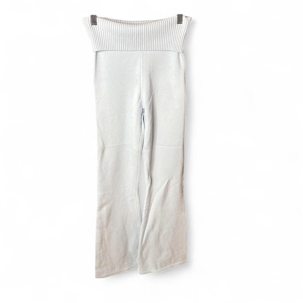 Light Blue Foldover High-Waist Knit Flare Pants - 12" Waist, 32" Inseam